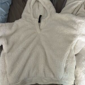white fuzzy pullover hoodie